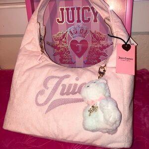 Juicy Couture Light Pink Plush Hobo Bag with Teddy Charm